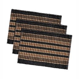 Aura Brown & Black 3 Pieces Striped Cotton Rectangle Durable Anti Slip Doormats-53