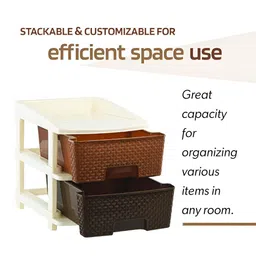 Kuber Industries Brown and White Textured 2-Layer Modular Storage Drawer image 4