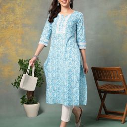 God Bless Ethnic Motifs Printed Notch Neck Straight Pure Cotton Kurta-image-82