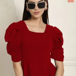 Metronaut Women Pack Of 2 Square Neck Puff Sleeve Peplum Top-image-72