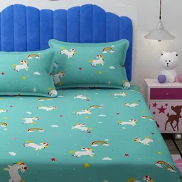 Florida Green & White Graphic 180 TC Queen Bedsheet with 2 Pillow Covers-image-61