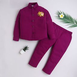 BAATCHEET Boys Embroidered Long Sleeves Pure Cotton Shirt With Trouser-image-15