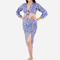 Blissence Printed Top & Skirt Cover Up Set-image-90