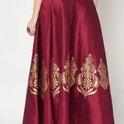 studio rasa Women Dupion Block Printed Flared Maxi Skirts image 4