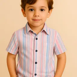 YK Boys Vertical Striped Spread Collar Casual Shirt-picture-26