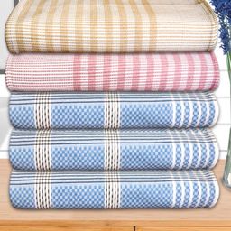 Athom Living Blue & Pink 5 Pieces Striped Cotton 210 GSM Bath Towels-image-62