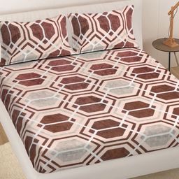 Myntra Elegant Homes Brown Geometric Woollen King Size Fitted Double Bedsheet Set-picture-12