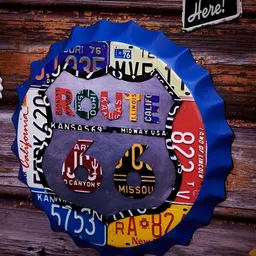eazy wagon Blue & White Route 66 Number Printed Metal Bottle Caps Wall Hanging-image-45