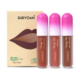 SHRYOAN Set Of 3 Pretty Me Water Proof 2 Liquid Lipstick & Lip Gloss -3.5g-Shade Of Brown-18