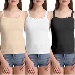 SAJATA Women Pack Of 3 Cotton Non-Padded Camisoles-image-2
