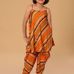 The Mini Trunk Girls Striped Shoulder Straps Kurti with Dhoti Pants-image-28