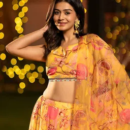 Kaizen TEXO FAB Printed Satin Semi-Stitched Lehenga & Unstitched Blouse With Dupatta image 5