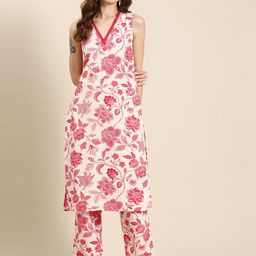 PHYSIL Women Floral Printed Cotton Kurta with Trousers-19