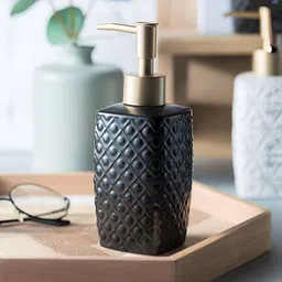 The Better Home Black & Gold-Toned Textured Ceramic Glossy Soap Dispenser 310 ml-12