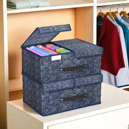 Kuber Industries Navy Blue & White 2 Pieces Printed Wardrobe Multi-Utility Organisers-10