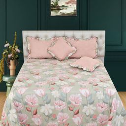 MORADO Grey & Pink Floral Other 5 Piece Double King Fine Bedding Set-image-44