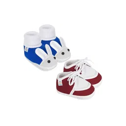 Neska Moda 3 To 12 Months 2 Pair Newborn Unisex Baby Skin Friendly Soft Cotton Lace Shoe Booties (Toe to Heel Length - 12 cm, Maroon, Blue, White)-14