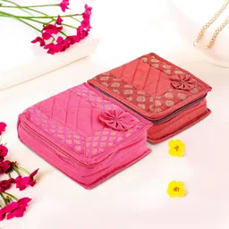 Kuber Industries Pink & Maroon 2 Pieces Floral Self Design Jewellery Organisers-71