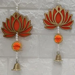 Nutts 4-Pcs Orange-Coloured & Yellow Wooden Lotus Hanging FestiveDecor-image-32