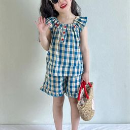 LULU & SKY Girls Checked Sleeveless Top With Shorts-image-42