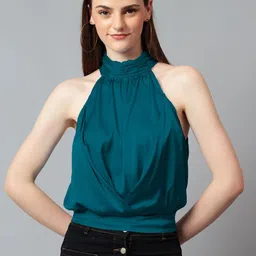 Kotty Women Solid Halter Neck Satin Top-47