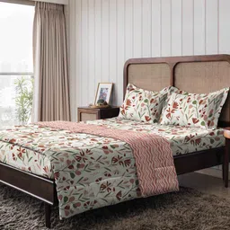 The Happy Pod Red & Cream Pure Cotton Single Bedding SetComforter Bedsheet& 2Pillow Covers-image-92