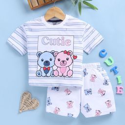 Toonyport Girls Striped Round Neck Pure Cotton T-Shirt With Shorts-image-25