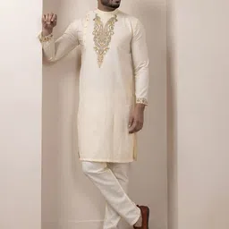 DEVOILER Men Ethnic Motifs Embroidered Cotton Kurta-image-49