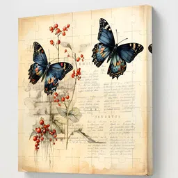 Livin'luxe Beige & Blue Birds And Animals Butterfly Canvas Wall Art-picture-29