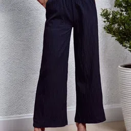 ANJIR Women Textured Relaxed High-Rise Pleated Trousers-image-90