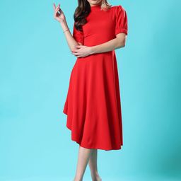 MILOST Women 1 Solid Gathered or Pleated Fit & Flare Knee Length Dress-image-53