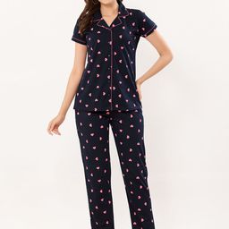 QUIRA Women Printed Lapel Collar Night suit-image-59