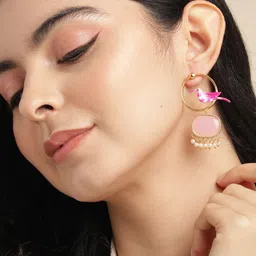 Anouk Gold-Plated Artificial Stone Studded And Beaded Geometric Shaped Drop Earrings-11