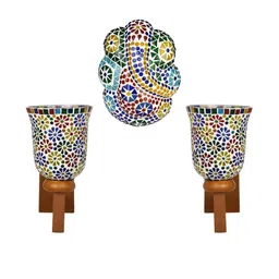 Somil Indore Mosaic Decorative Lamp Combo of Matching Wall Lamp & Blessing God Ganesh Wall Lamp, Multi Compatible with LED, Size: 14 X 14 X 28 Cm, Pack of 3.-image-0
