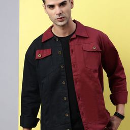 VOXATI Men Colourblocked Denim Jacket with Patchwork-52