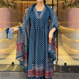 KALINI Ethnic Motifs Printed V Neck Anarkali Kurta With Palazzos & Dupatta-22