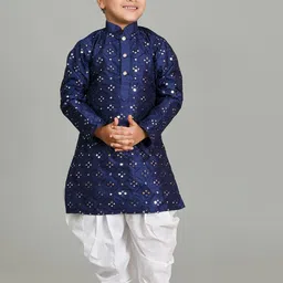 NFC CREATION Boys Embroidered Regular Mirror Work Dupion Silk Kurta with Patiala-97