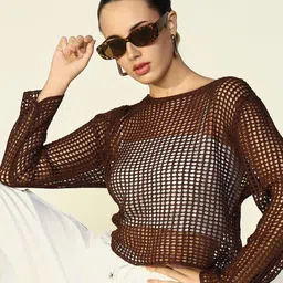 SHOWOFF Women Self Design Round Neck Crochet Top-image-58