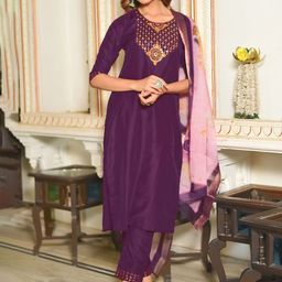 DISHWA FASHION Women Ethnic Motifs Embroidered Regular Zardozi Pure Silk Kurta with Trousers & With Dupatta-image-13
