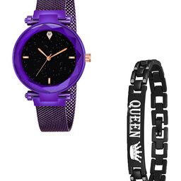 Gopal Shopcart Unisex Embellished Dial Analogue Watch GR_379_Purple_4_Black Queen Bracelet-image-64