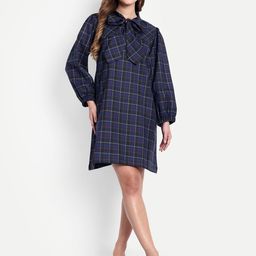 GAB Bow Detail Checked Cotton Shirt Dress-image-34