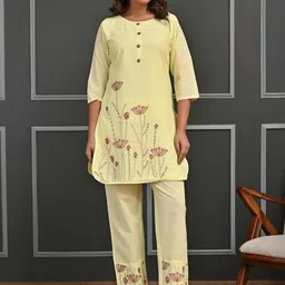 Peachmode Women Yellow Pure Cotton Co-Ords-image-45