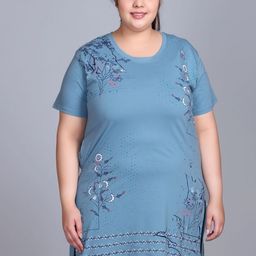 IN Love Plus Size Floral Printed Round Neck Short Sleeves Longline Cotton T-Shirt-image-1