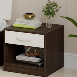 bluewud Oliver Brown & White Wooden Rectangle Bedside Table-picture-10