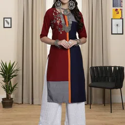 HERE&NOW Selection Of 3 Ethnic Motifs Printed Round Neck Straight Kurta-image-91