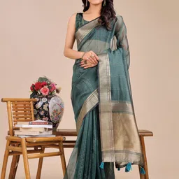 LeeliPeeri Designer Striped Zari Organza Saree-image-45