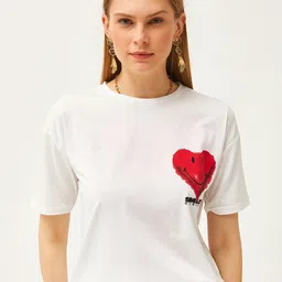 Olalook Women Printed High Neck Applique T-shirt-image-40