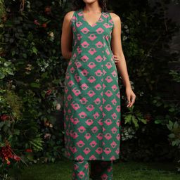 anayna Women Floral Printed Regular Pure Cotton Kurta with Trousers-24