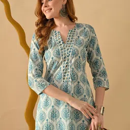 Jasoriya Floral Printed V-Neck Mirror Work Cotton Straight Kurta-picture-14