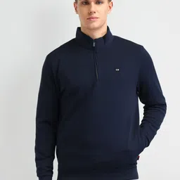 Arrow Sport Men Brand Logo Mock Collar Front-Open Sweatshirt-image-34